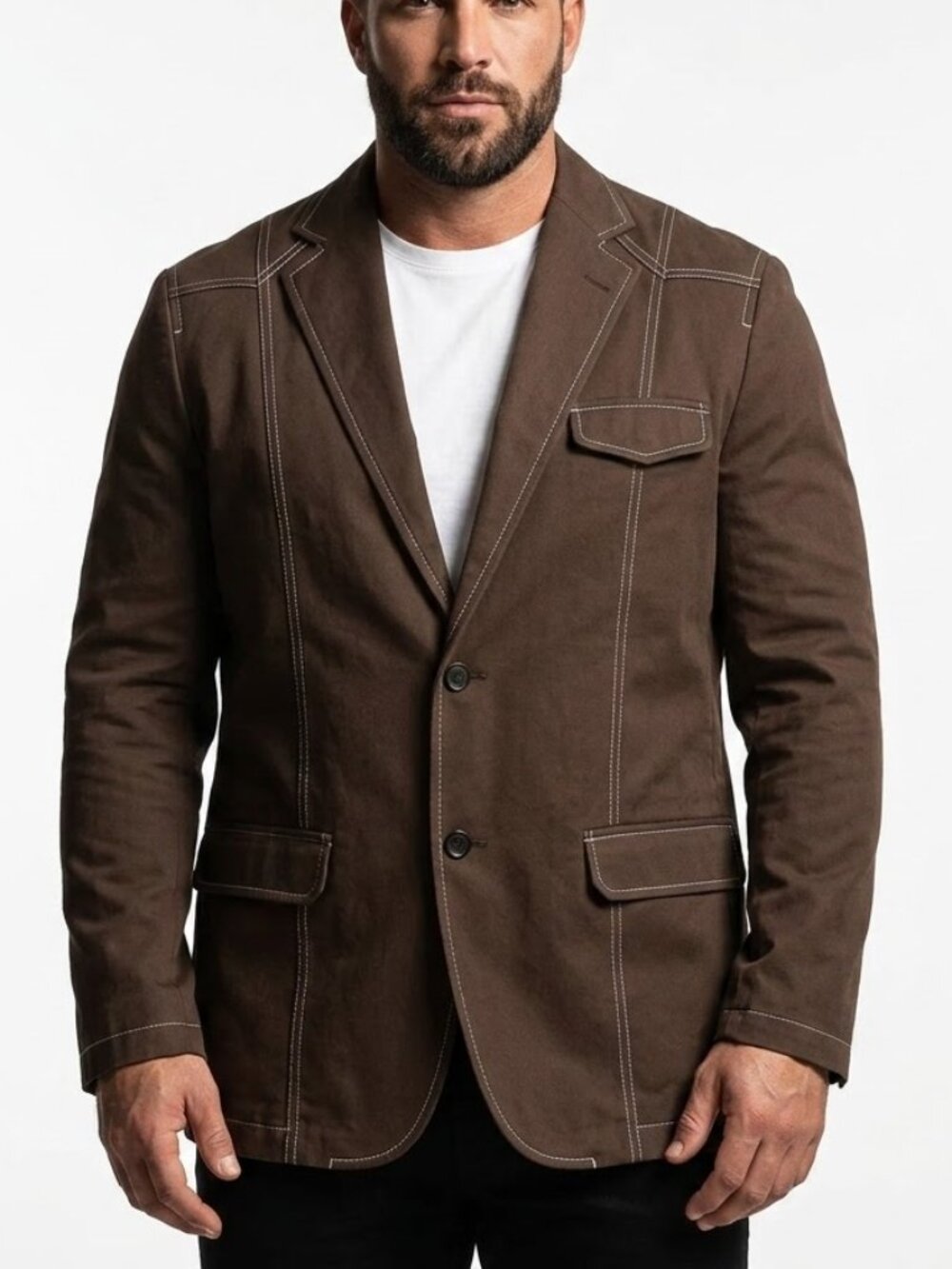 Marc Ecko Cut & Sew Brown Contrast Stitch Workwear Blazer M